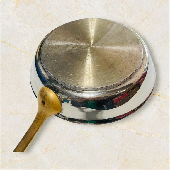VTG Frying Pan 11” Stainless Steel Brass Handle Heavy - Great! - Picture 9 of 16